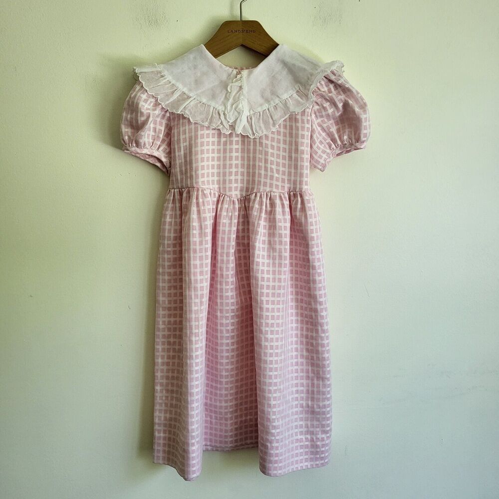 Made in the USA. Short-sleeve pink gingham girls' dress. Cottage core. Size 5
